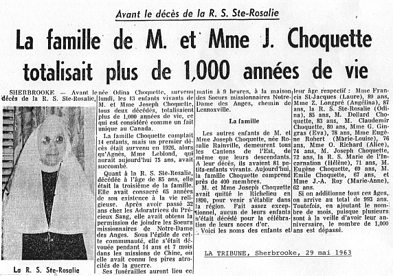 La famille de Joseph Choquette et Rosalie Rainville